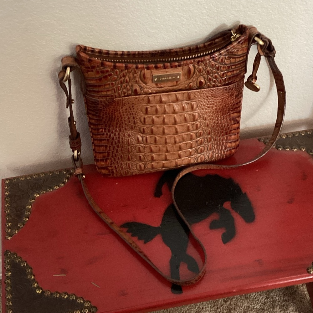 Brahmin Brown Croc-Embossed Crossbody Bag
